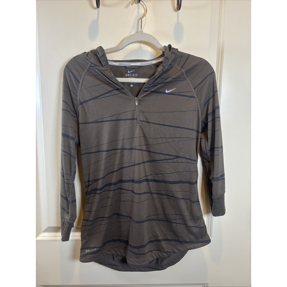 Nike Dri-Fit Running Pullover Hoodie Lightweight Brown Black Women's Size Large